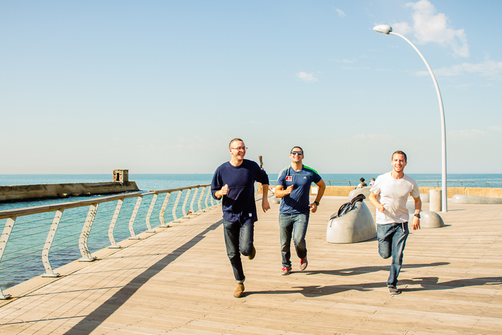 Aaron enjoys the Israeli December sun with friends from Garin Tzabar. They are also joining the IDF.