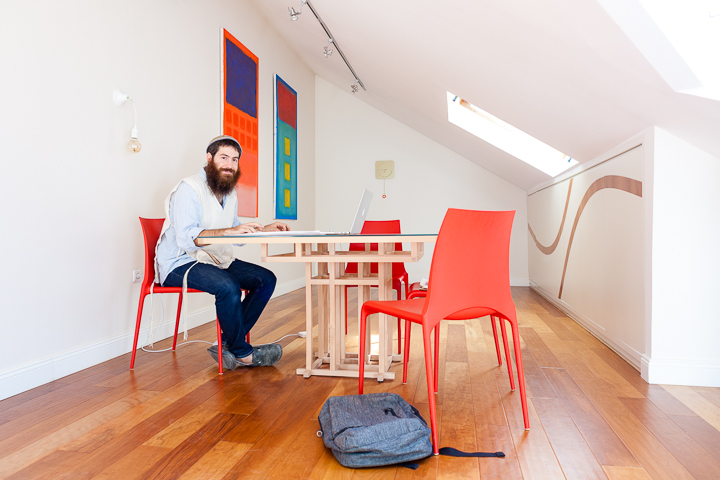 ary Levitt, a struggling musician turned successful entrepreneur, at his home office in Nachlaot, Jerusalem.