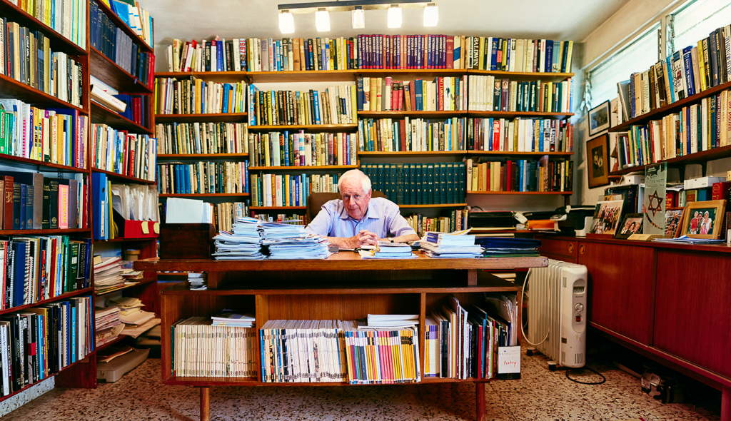 Asher Weill, outstanding contributor to Israeli publishing and culture, in his home office. Aliyah from the UK, 1958. Bonei Zion Prize for Culture, Art & Sports, 2015.